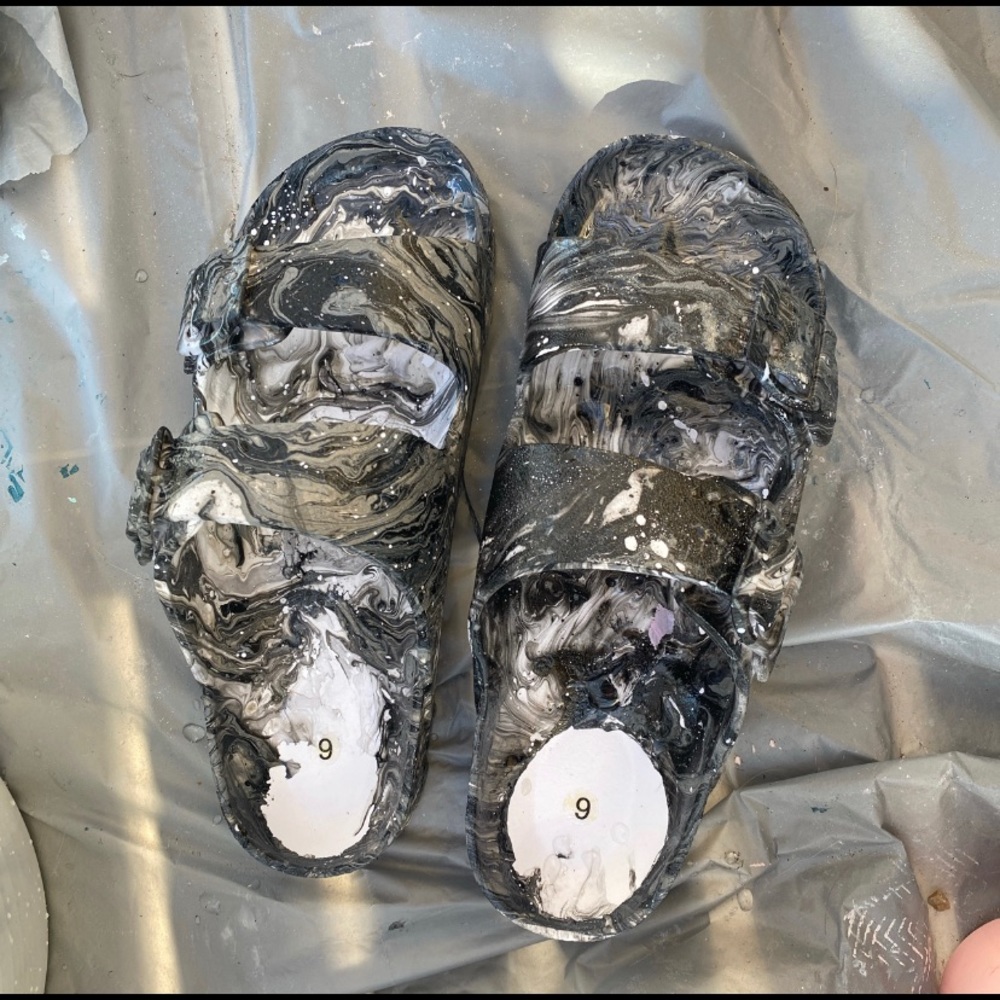 black and grey hydro dipped shoes